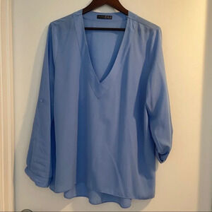 Tunic shirt V neck Atmosphere 16 adjustable sleeves blue